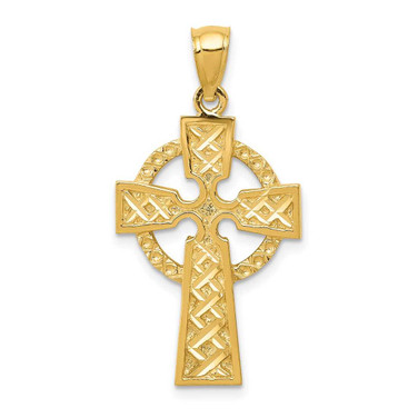 Image of 14K Yellow Gold Shiny-Cut Celtic Cross Pendant C3608