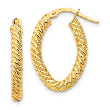 Image of 22.18mm 14K Yellow Gold Small 3mm Textured Oval Hoop Earrings