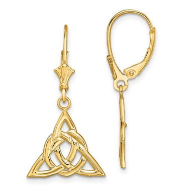 Image of 31.35mm 14K Yellow Gold Small Celtic Trinity Knot Leverback Earrings