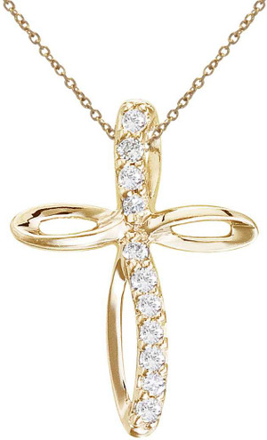 Image of 14K Yellow Gold Small Swirl Diamond Cross Pendant (Chain NOT included)