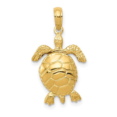 Image of 14K Yellow Gold Solid Polished 3-Dimensional Moveable Turtle Pendant C2545
