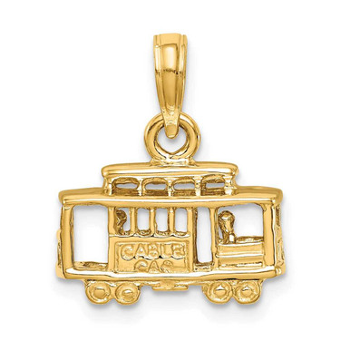 Image of 14K Yellow Gold Solid Polished 3-Dimensional Trolley Car Pendant