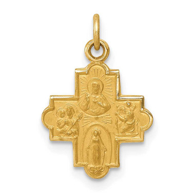 Image of 14K Yellow Gold Solid Satin Small 4-Way Medal Charm