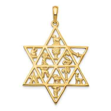 Image of 14K Yellow Gold Star Of David 12 Tribes Pendant