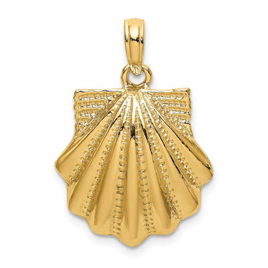 Image of 14K Yellow Gold Textured 2-D Scallop Shell Pendant