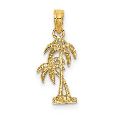 Image of 14K Yellow Gold Textured Double Palm Tree Pendant