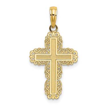 Image of 14K Yellow Gold Textured w/ Lace Trim Cross Pendant