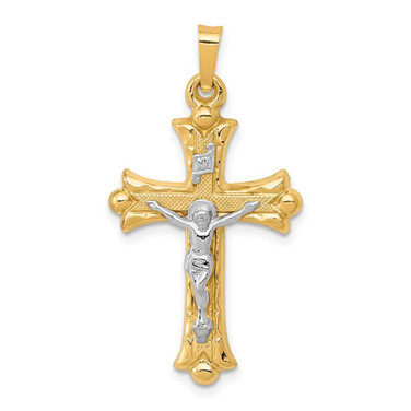 Image of 14K Yellow Gold Two-Tone Textured and Polished INRI Crucifix Cross Pendant