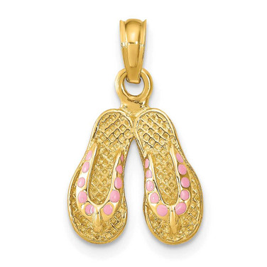 Image of 14K Yellow Gold w/ Pink Enamel Double Flip-Flop Pendant K6664