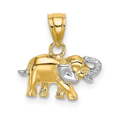 Image of 14K Yellow Gold w/ Rhodium & 2-D Small Elephant Pendant