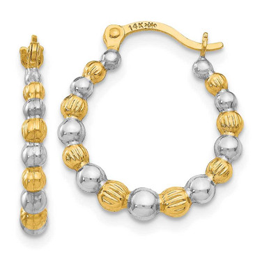 Image of 18mm 14K Yellow Gold w/ Rhodium Beaded Hoop Earrings