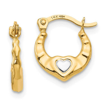 Image of 12mm 14K Yellow Gold w/ Rhodium Madi K Heart Hollow Hoop Earrings