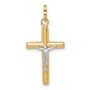 Image of 14K Yellow Gold w/ Rhodium Polished Hollow Crucifix Charm
