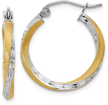 Image of 20mm 14K Yellow Gold w/ Rhodium Shiny-Cut 2.5mm Twisted Hoop Earrings TC432