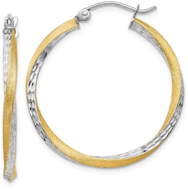 Image of 30mm 14K Yellow Gold w/ Rhodium Shiny-Cut 2.5mm Twisted Hoop Earrings TC437
