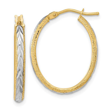 Image of 28.3mm 14K Yellow Gold w/ Rhodium Shiny-Cut and Textured Hoop Earrings