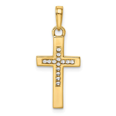 Image of 14k Yellow Gold w/ Rhodium Shiny-Cut Cross Pendant K9788