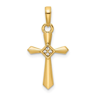 Image of 14k Yellow Gold w/ Rhodium Shiny-Cut Cross Pendant K9801