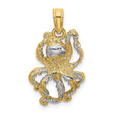 Image of 14K Yellow Gold w/ Rhodium-Plated 2-D & Textured Octopus Pendant K9223