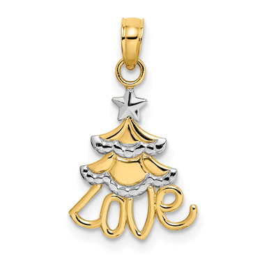 14K Yellow Gold w/ Rhodium-Plated Christmas Tree Pendant