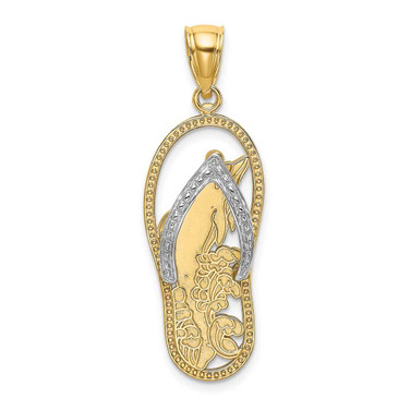 Image of 14K Yellow Gold w/ Rhodium-Plated Dolphin In Flip Flop Pendant