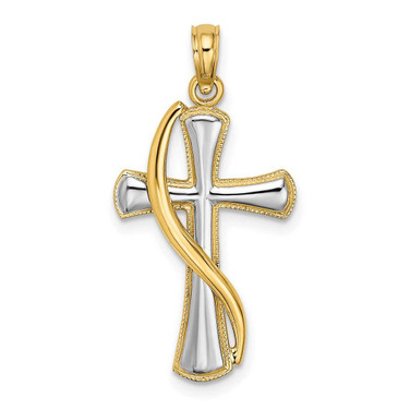 Image of 14K Yellow Gold w/ Rhodium-Plated Drape Over Cross Pendant
