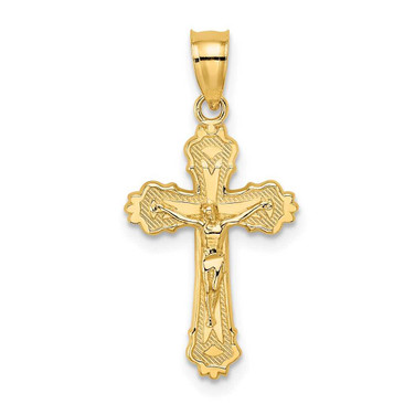 Image of 14K Yellow Gold w/ Textured Scalloped Edge Crucifix Pendant Image of 14K Yellow Gold w/ Textured Scalloped Edge Crucifix Pendant