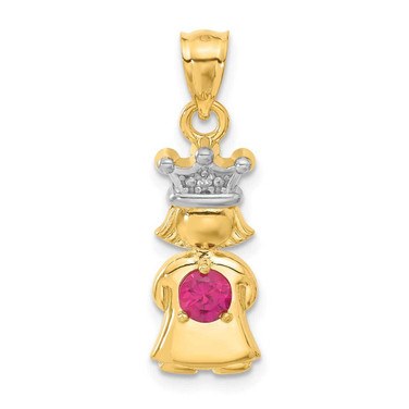Image of 14K Yellow Gold White Rhodium Diamond &Synthetic January Birthstone Girl Pendant