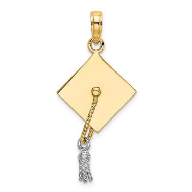 Image of 14k Yellow Gold with Rhodium 3-D Graduation Cap Moveable Tassel Pendant