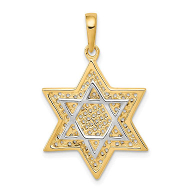 Image of 14k Yellow Gold with Rhodium Solid Open-back Meshed Star of David Pendant