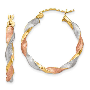 Image of 28mm 14K Yellow Gold with White & Pink Plating Satin Twisted Hoop Earrings TH756