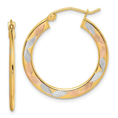 Image of 14K Yellow Gold with White & Pink Plating Shiny-Cut Hoop Earrings TF1443