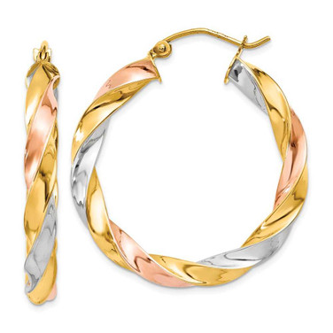 Image of 33mm 14k Yellow, White & Rose Gold Light Twisted Hoop Earrings TF654