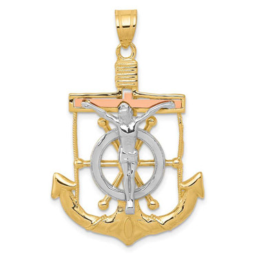 Image of 14K Yellow, White & Rose Gold Shiny-Cut w/ Textured Mariners Cross Pendant C3932