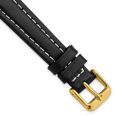 Image of 14mm 6.75" Black Oil Tanned Leather Gold-tone Buckle Watch Band
