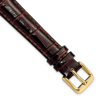 Image of 14mm 6.75" Brown Crocodile Style Leather Chrono Gold-tone Buckle Watch Band