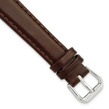 Image of 14mm 6.75" Brown Italian Leather Silver-tone Buckle Watch Band