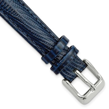 Image of 14mm 6.75" Navy Teju Lizard Style Grain Leather Silver-tone Buckle Watch Band