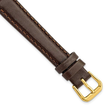 Image of 14mm 7.5" Long Brown Smooth Leather Gold-tone Buckle Watch Band