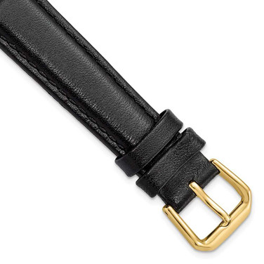Image of 16mm 6.75" Short Black Smooth Leather Gold-tone Buckle Watch Band