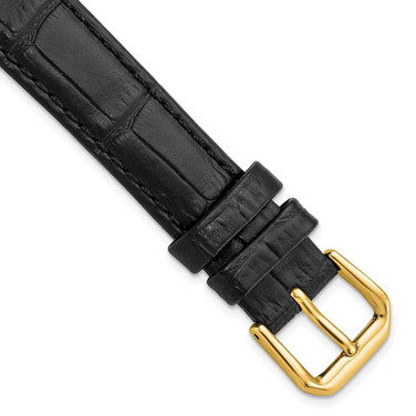 Image of 16mm 7.5" Black Alligator Style Leather Gold-tone Buckle Watch Band