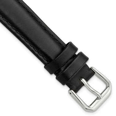 Image of 16mm 7.5" Black Italian Leather Silver-tone Buckle Watch Band
