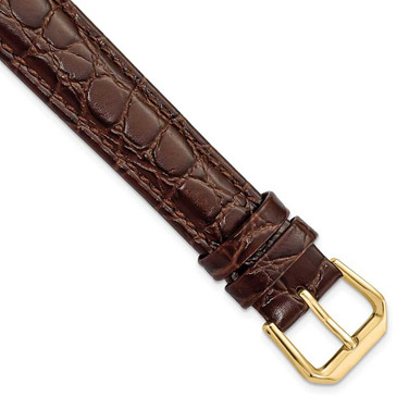 Image of 16mm 7.5" Brown Alligator Style Grain Leather Gold-tone Buckle Watch Band