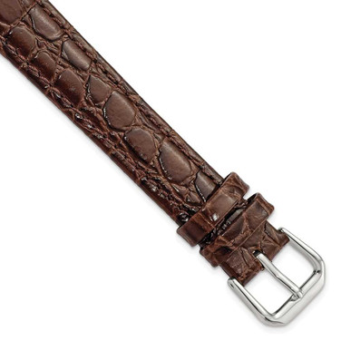 Image of 16mm 8.5" Long Brown Alligator Style Grain Leather Silver-tone Buckle Watch Band