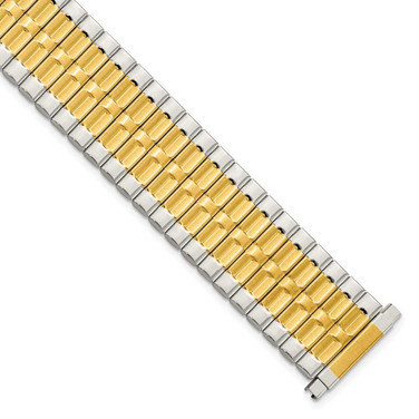 Image of 17-22mm 7.25" Mens Long Two-tone Expansion Stainless Steel Watch Band