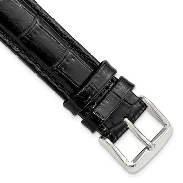 Image of 17mm 7.5" Black Crocodile Style Leather Chrono Silver-tone Buckle Watch Band