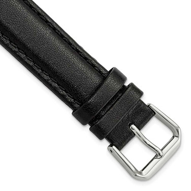 Image of 17mm 7.5" Black Smooth Leather Silver-tone Buckle Watch Band