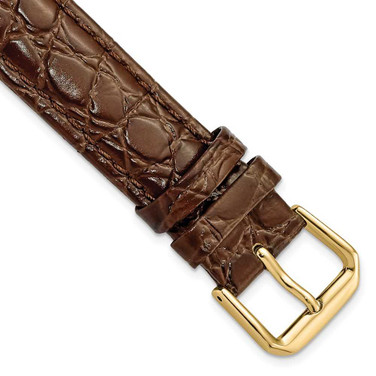 Image of 17mm 7.5" Brown Alligator Style Grain Leather Gold-tone Buckle Watch Band