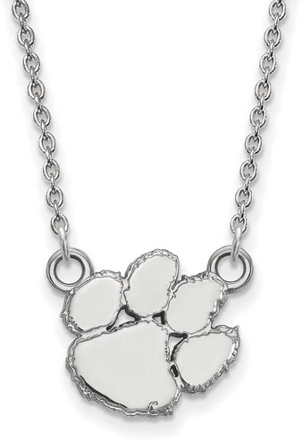 Image of 18" 10K White Gold Clemson University Small Pendant w/ Necklace by LogoArt Image of 18" 10K White Gold Clemson University Small Pendant w/ Necklace by LogoArt