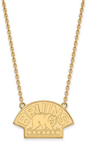 Image of 18" 14K Yellow Gold NHL Boston Bruins Large Pendant Necklace by LogoArt 4Y042BRI-18